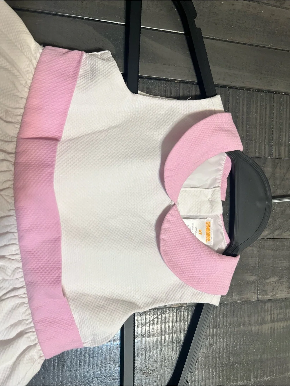 Gymboree White Dress with Pink Collar and Pastel Stripe Trim
